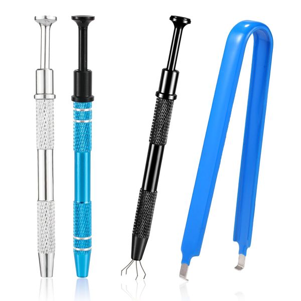 3pcs Jewelry Pickup Tools, Piercing Claw Tool with U-Clip Strong Reliable Piercing Ball Grabber Tool for Pearl Jewelry Small Parts (Blue, Black, Silver, Blue)