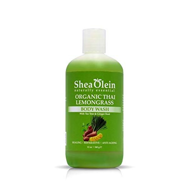 Shea Olein Organic Bath Body Wash Shower Gels (Organic Thai Lemongrass Body Wash & Ginger Roots, 12oz)