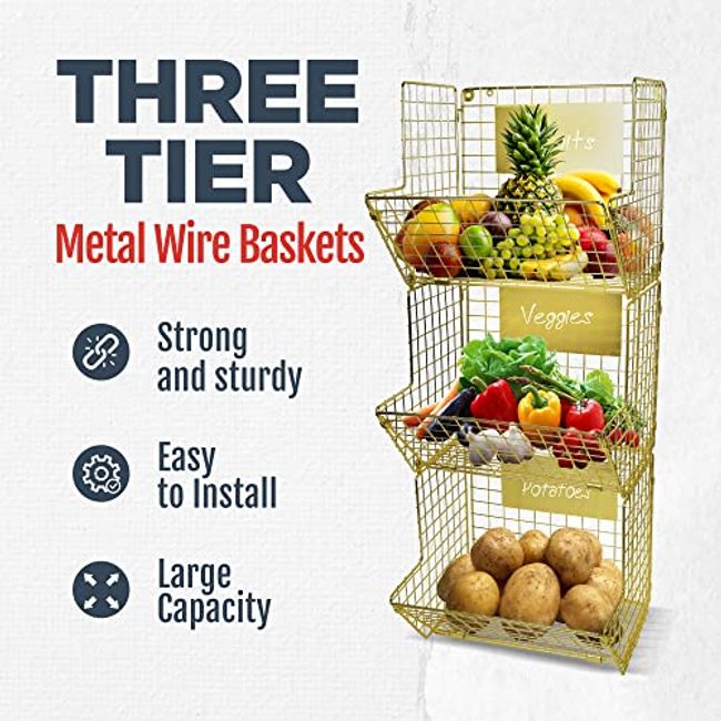  Heavy Duty - 3 Tier Hanging Kitchen Black Fruit Basket