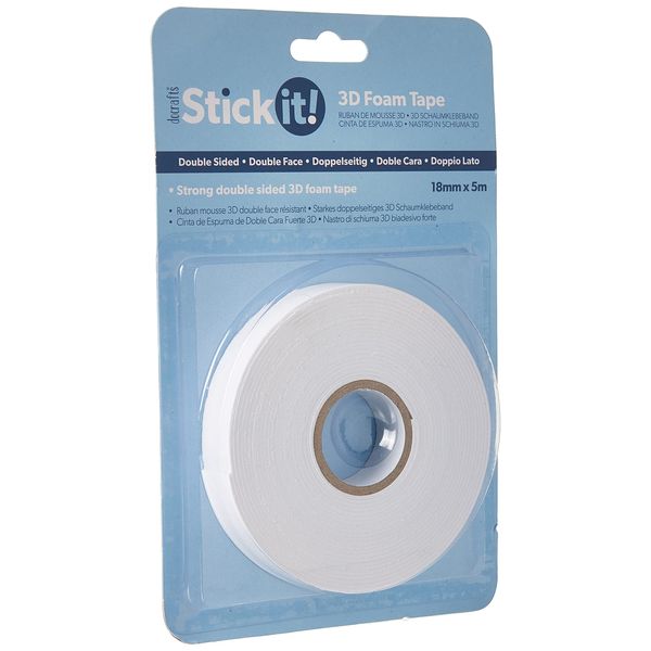 Stick it 3D Foam Tape, 18mm Width, White, 5m, Craft Tape for Home Décor and Scrapbook Accessories, from a Bullet Journal to Card Making and Craft Projects, Scrapbooking Supplies