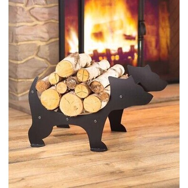 Metal Bear Silhouette Firewood Log Holder