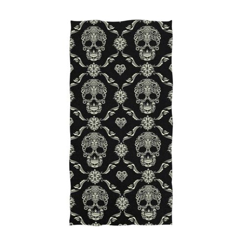 Naanle Chic Skull Ornamental Pattern Soft Bath Towel Large Hand Towels Multipurpose for Bathroom, Hotel, Gym and Spa (16" x 30",Floral Black)