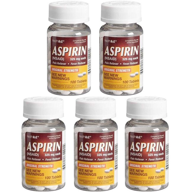 Aspirin 325mg Uncoated Tablets 500 count ( 5 pack ) Original Strength Pain