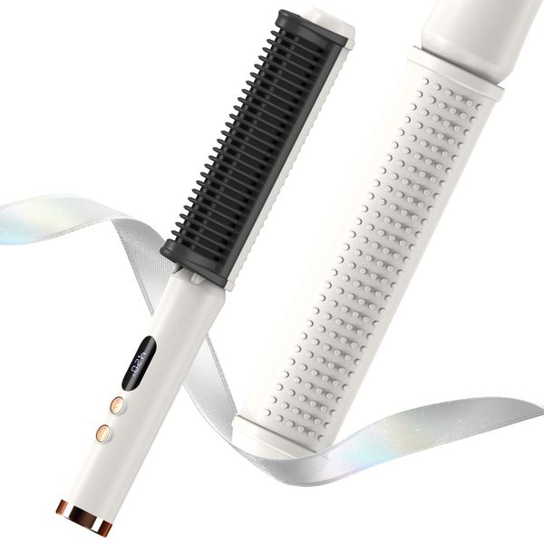 Hair Straightener Brush, Negative Ion Hair Straightening Comb Brush,Electric Hot Brush, Fast Heating,10 Temp Settings & Auto-off,Anti-Scald & LED Screen,Gift for Woman,for Home or Travel (White)