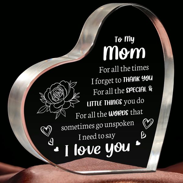 Gifts for Mom, Mom Birthday Gifts Mothers Day Gifts - Acrylic Keepsake 3.9x3.9 Inch - I Love You Mom Gifts from Son Daughter - Best Valentines Day Christmas Gift Ideas for Mom