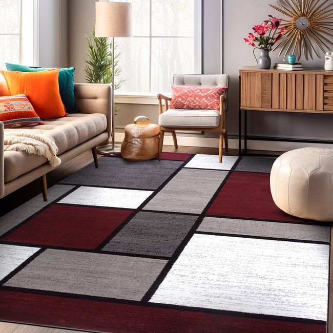 Rugshop Area Rug Contemporary Modern Boxed Color Block Jute Rug Bedroom Rugs 3x5