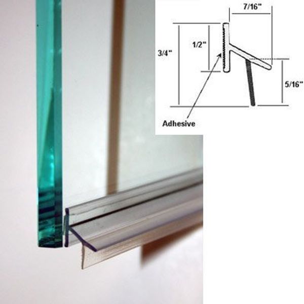 Clear Polycarbonate Drip Rail and Sweep Combination w/VHB Tape for Frameless Shower Doors - 33-5/8 in Long