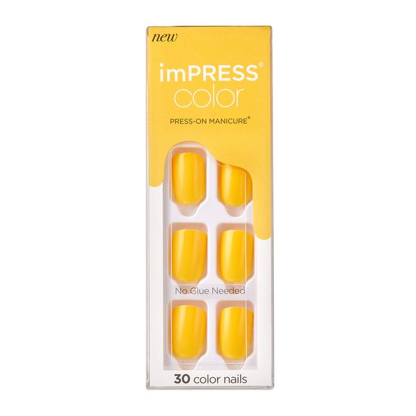 KISS imPRESS Color Gel Nail Kit, YOLO, with PureFit Technology, Polish-Free Colour Mani, Includes Prep Pad, Mini File, Cuticle Stick, and 30 Fake Nails