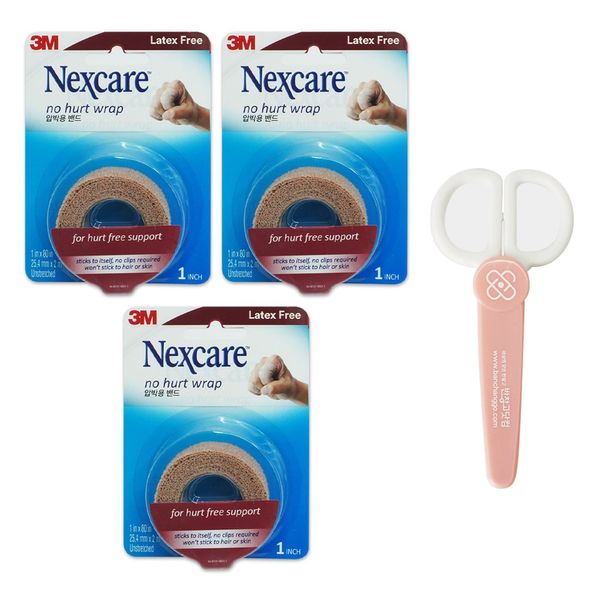 3M Nexcare Self-Adhesive Compression Band (25.4mmX2m) x 3 + Bandago.com Safety Scissors, Nexcare Special Set