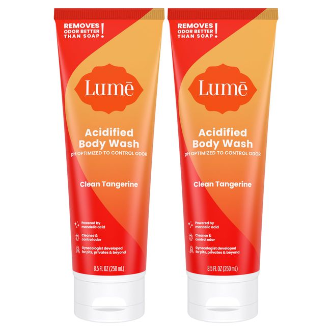 Lume Acidified Body Wash - 24 Hour Odor Control - Removes Odor Better than Soap - Moisturizing Formula - SLS Free, Paraben Free - Safe For Sensitive Skin - 8.5 ounce (Clean Tangerine) 2 Pack