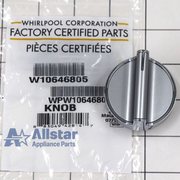 Whirlpool Range Control Knob (Stainless) WPW10646805