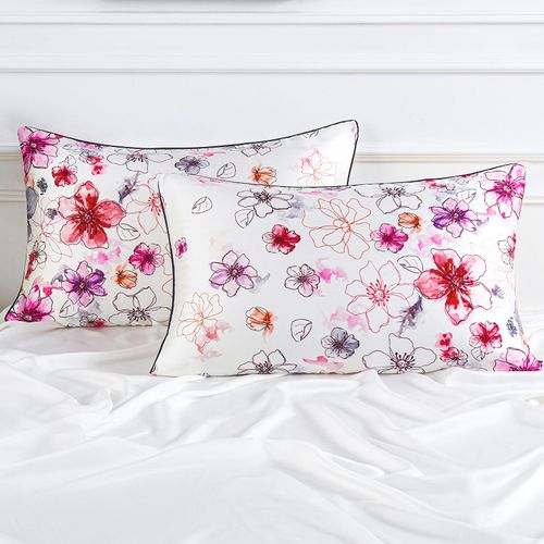 YIYEA Rayon Derived from Bamboo Satin Pillow Cases Set of 2, Similar to Silk, Zipper Closure, Queen Size, Floral