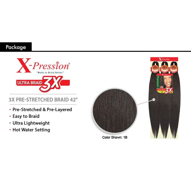 X-pression Premium Original Ultra Braid. - Color 1B ( Pack of 3 )