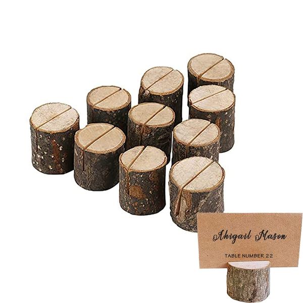 RICISUNG Wooden Card Stand Memo Holder Photo Holder Stump Card Holder Wire Memo Clip for Office Desk Desktop Supplies Stationery (Cylinder) Wooden Card Clip Holder for Business Card Home Store Natural Wood Log Mini Table Sign Trinket Table Stand