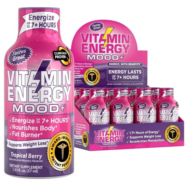 (3 Pack) Vitamin Energy® Mood+ Tropical Berry Energy Shots, Clinically Proven