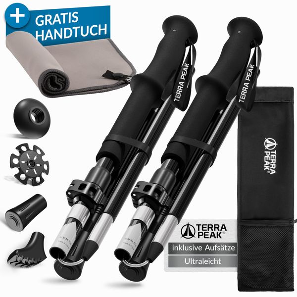 Terra Peak Wanderstöcke Teleskop Aluminium faltbar, ausziehbar & Ultra-leicht - Trekkingstöcke & Nordic Walking Stöcke verstellbar Damen & Herren mit Gummipuffer Wander-Stock & Hiking Poles (Zubehör)