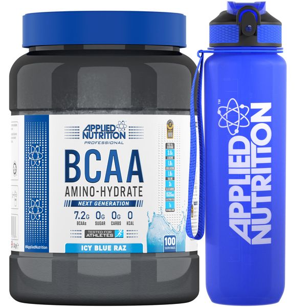 Applied Nutrition Bundle BCAA Amino Hydrate Powder 1.4kg + Lifestyle Water Bottle 1000ml | Branched Chain Amino Acids Supplement, Electrolytes, B Vits, Intra Workout & Recovery Drink (Icy Blue Raz)