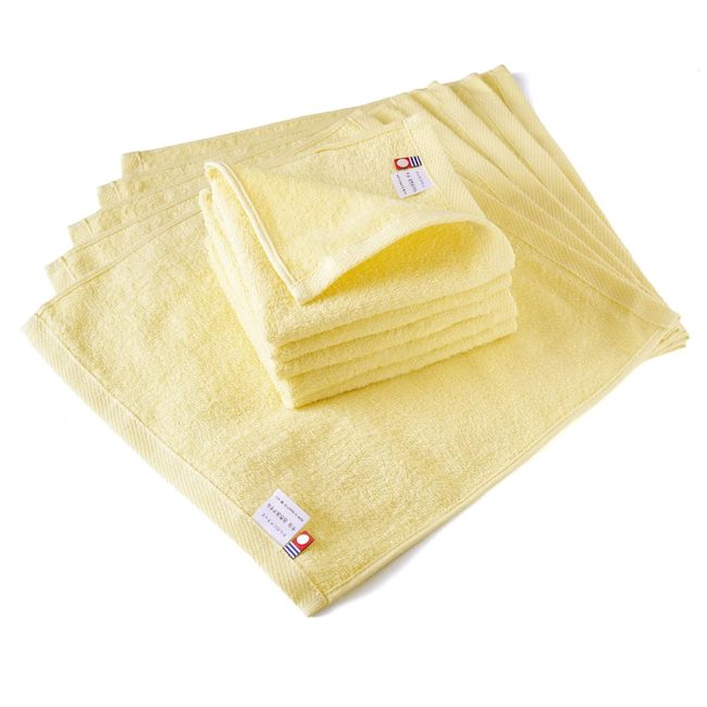 [oruta] Facial Wash Hand Towel, Imabari Certified, Natural Style, Set of 10, Made in Japan, Oshibori, Face Wipe, Thin, Water Absorbent, Quick Drying, Room Drying, Cotton 100 (Set of 10, Yellow)