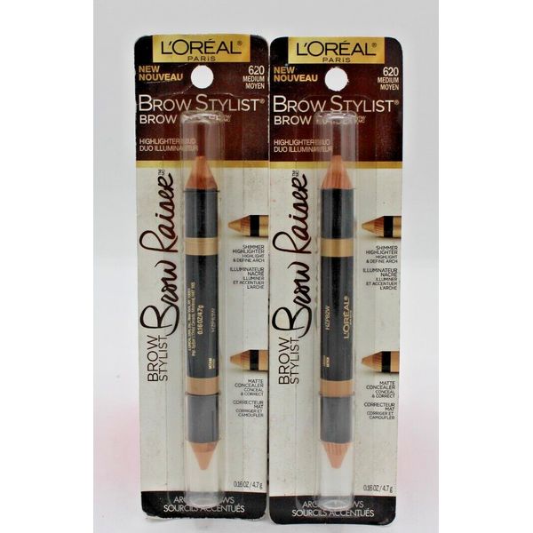 L'OREAL BROW STYLIST BROW RAISER - HIGHLIGHTER DUO. #620 MEDIUM. (2 PACK)