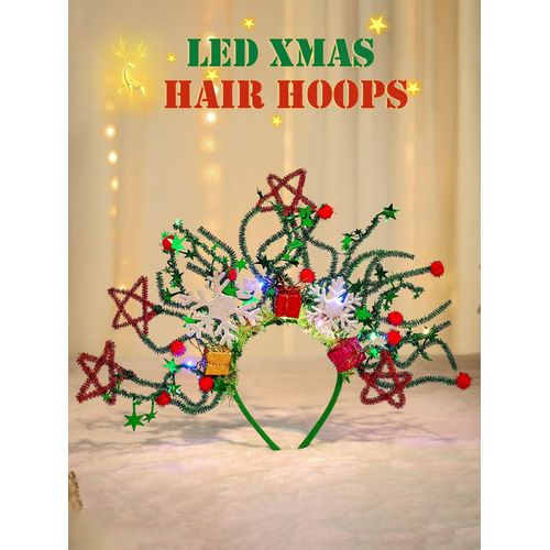 TWINKLEDE Christmas Headband Light Up Headpiece Glitter Xmas Hair Band Christmas Party Hair Accessories for Women and Girls