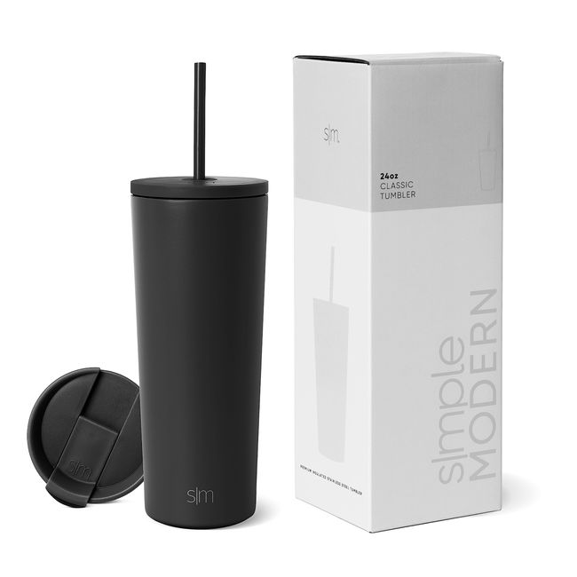 Simple Modern Insulated Tumbler with Lid and Straw | Iced Coffee Cup Reusable Stainless Steel Water Bottle Travel Mug | Gifts for Women Men Her Him | Classic Collection | 24oz | Midnight Black