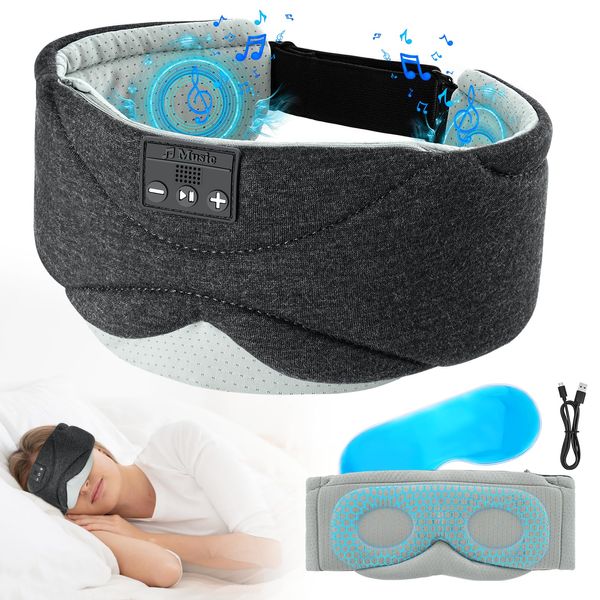 Shinkuro Sleep Headphones Bluetooth Eye Mask, Wireless Sleeping Headphones Built-in HD Soft Speakers, 3D Eye Mask with Gel Sleep Mask, HOT or Cold, 100% Light Blocking Sleep Mask, Gift for Men Women