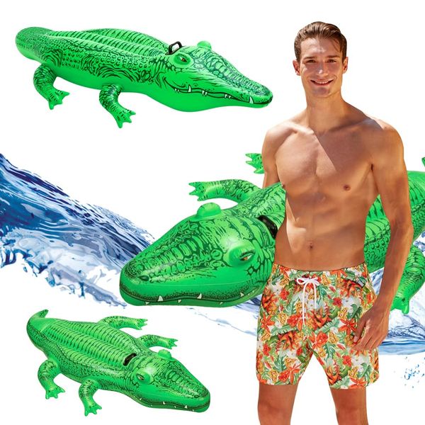 LKNBIF Aufblasbares Krokodil Rafting, PVC Aufblasbarer Kinder Rafting mit Griff, Riesige Wasser Pool Floß Aufblasbare Spielzeug Float Ruhesessel Luftmatratze für Sommer Strand Poolpartys - Green