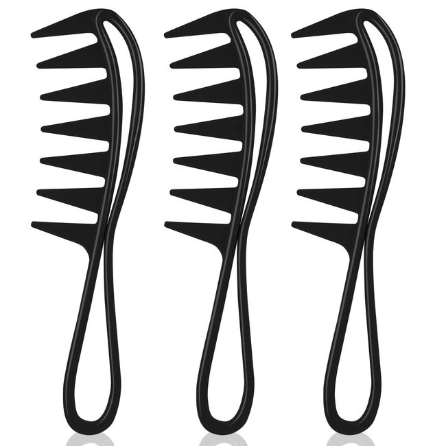 WLLHYF Wide Tooth Comb, 3 Pcs Shark Teeth Hair Combs Large Tooth Professional Salon Afro Combs Hair Styling Accessories for Men Women Curly Wet Wavy Hair Wigs