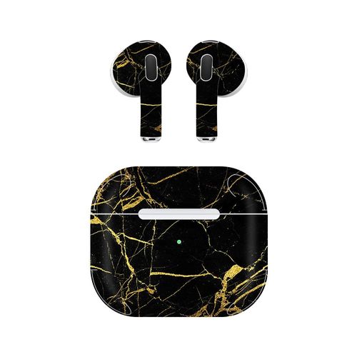 MightySkins Skin Compatible with Apple AirPods (3rd Generation) - Black Gold Marble | Protective, Durable, and Unique Vinyl Decal wrap Cover | Easy to Apply and Change Styles | Made in The USA