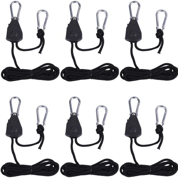 Lubonarie Rope Ratchet Packing Belt, Rope Tightener, Camping Equipment, Rope Tensioner, Rope Hanger, Carabiner, Hanging, Load Capacity, 140.9 lbs (68 kg), Set of 6 Pairs (Black)