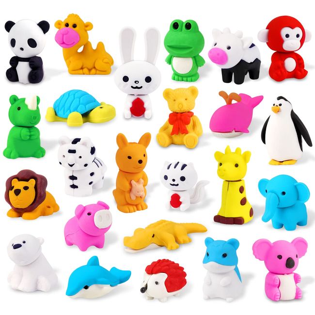 HFATMOS 24 Pcs Animal Erasers for Kids Bulk, Removable Assembly Puzzle Erasers, Novelty Pencil Erasers Classroom Students Reward Prize School Art Supplies Gift (24)