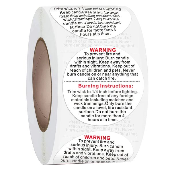 Global-Daily 500 Pieces Candle Warning Labels 1.5 Inch Wax Melting Safety Stickers for Candle Making Supplies, Candle Tins, Candle, Candle Jars