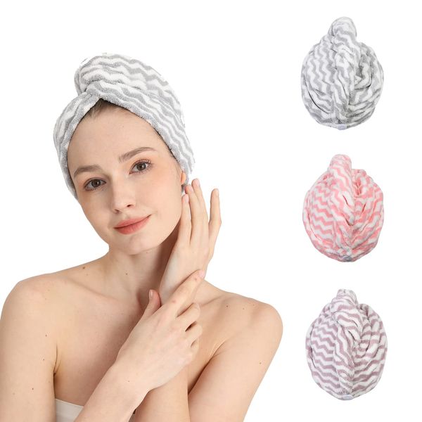 Good Nite 3 Stück Mikrofaser Haarturban mit Knopf Super Saugfähiges Haarhandtuch für Damen - Schnell Trocknendes Turban Handtuch aus Mikrofaser