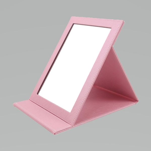 Mies' Portable Mirror, Tabletop Mirror, Cosmetic Mirror, Folding Mirror, Stand Mirror, Portable, Storage, Convenient, Adjustable Angle, PU Leather (M, Pink)