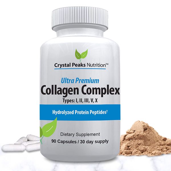 CRYSTAL PEAKS NUTRITION Collagen Peptide Pill (Types I, II, III, V, X) - Supports Anti-Aging - Premium Collagen Supplements & Collagen Pills - Hydrolyzed Protein Pills for Women & Men (1500 mg)