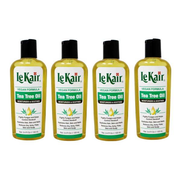 4 Pack of LeKair Tea Tree Oil Hair & Body Oil - Vegan Formula 3.4 Ounce