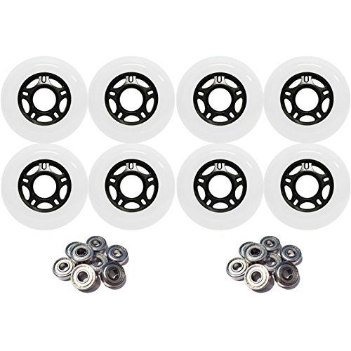 Player's Choice Outdoor Inline Skate Wheels 89a - Choose Size, Color, and Bearings (White, 80mm 8-Pk, ABEC 9 Bearings)