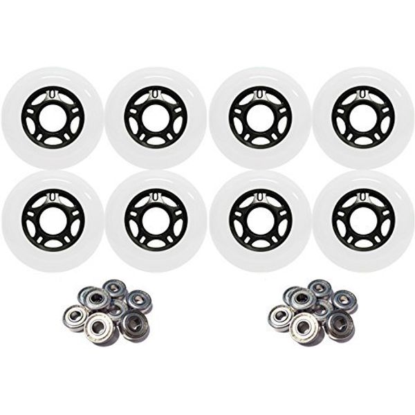 Player's Choice Outdoor Inline Skate Wheels 89a - Choose Size, Color, and Bearings (White, 80mm 8-Pk, ABEC 9 Bearings)