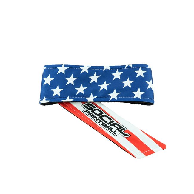 Social Paintball Long Tie Headband, USA Flag, American Stars and Stripes