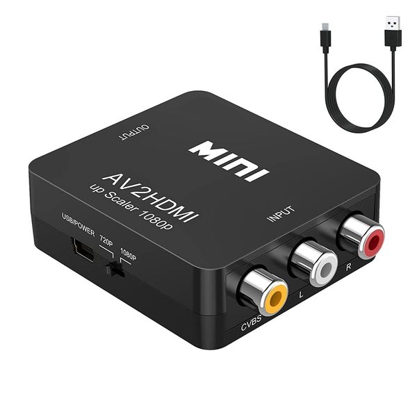 GANA RCA auf HDMI Adapter, AV auf HDMI Converter, Adapter Unterstützung 1080P mit USB Ladekabel Schutzhülle für Wii/Nintendo/Xbox/PS2/PS4/PS3/TV/STB/VHS/VCR/Kamera/DVD(Schwarz)