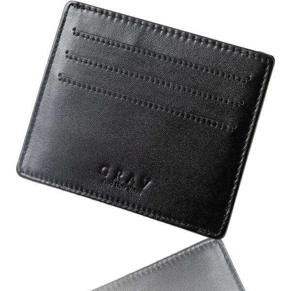 GRAV Men's Money Clip Card Case Wallet Bifold Bill Case Leather (IC Card Pocket with Hidden Pocket), Thin Compact Type: Black