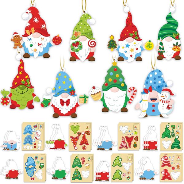 28 Pack Christmas DIY Crafts Kit for Kids, Make Your Own Christmas Gnome Ornaments Xmas Stickers Cutouts Arts and Crafts Bulk for Kids Winter Holiday Xmas Classroom Art Activities Party Decorations