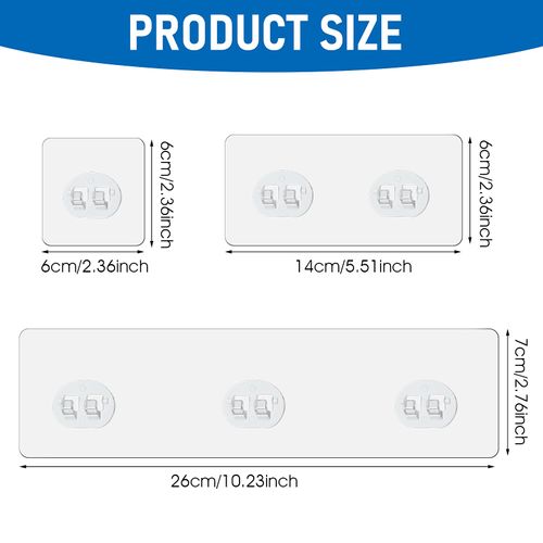 WLLHYF 6 Pcs Shower Adhesive Hooks Shower Caddy Adhesive Replacement, Transparent Strong Hook Strip Waterproof No Drilling Organizer for Soap Holder, Kitchen Racks, Bathroom Corner Shelves (6)