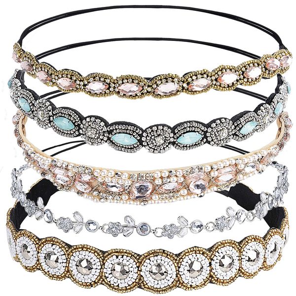 Women Rhinestone Headbands, Zoylink 5PCS Hoop Headband Crystal Rhinestone Hair Bands Wedding Hair Accessories (Multicolor)