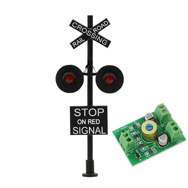 JTD877RP 1 Set HO Scale Railroad Train/Track Crossing Sign 2 Heads LED Made + Circuit Board Flasher-Flashing Red Train Stop Signal Lights Decoration and Party