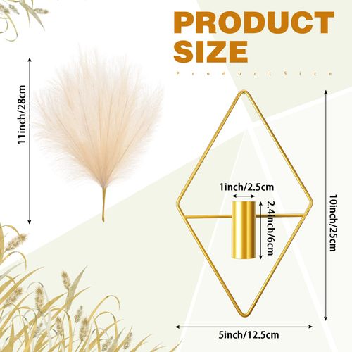 Jexine 2 Pcs Boho Wall Decor Gold Hanging Planters with Artificial Plants Wall Art Mounted Metal Home Decor Display Bedroom Bathroom Living Room(Pampas)