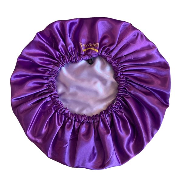 Love Fulfilled Satin Bonnet Extra Large Double Layer Reversible Adjustable Women Silky Satin Bonnet (Royal Purple & Lavender)