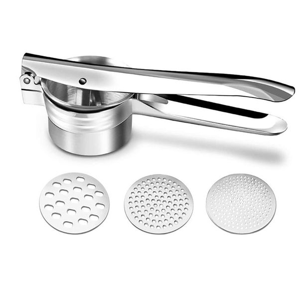 Phyxiul Potato Masher, Stainless Steel, Manual Squeezer, Vegetable Masher, Fruit Juicer, Manual Juicer, Food Filter Net, Multi-Purpose Kitchen Utensils