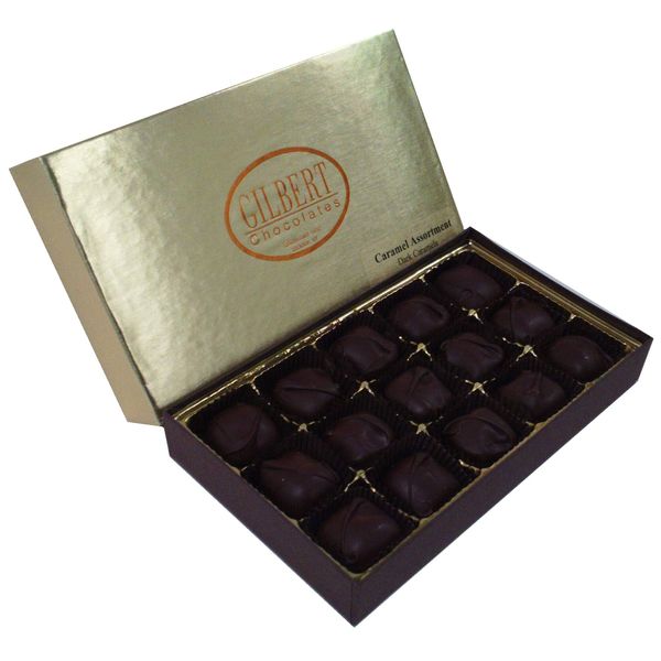 Gilbert Dark Chocolates' Covered Chewy Caramels - 8 ounces of chewy, delicious, dark chocolate covered Gilbert's caramel