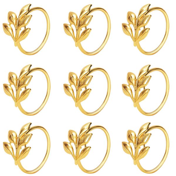 KPOSIYA Set of 20 Leaf Napkin Rings Metal Gold Napkin Holder Table Napkin Rings for Dinning Table Parties Everyday (Ye Zi-Gold 20)